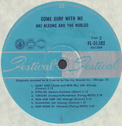 Aki Aleong And The Nobles* : Come Surf With Me (LP, Album, Mono)