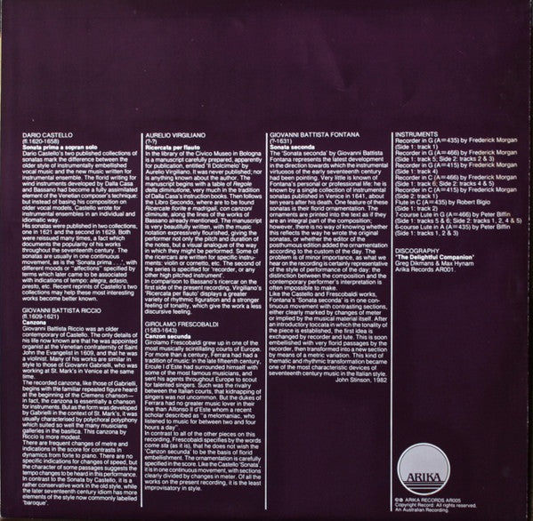 Greg Dikmans, Max Hynam : The Delightful Companion. Instrumental Music From The 14th-18th Centuries (LP)