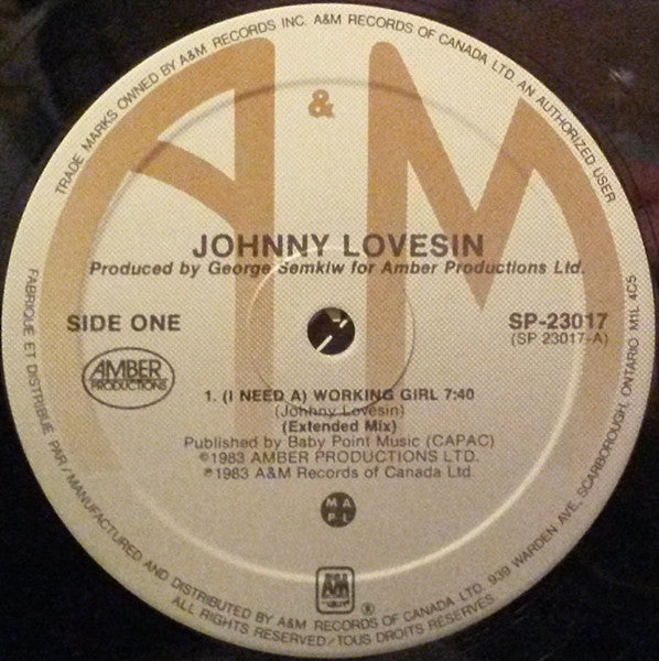 Johnny Lovesin : (I Need A) Working Girl (12")