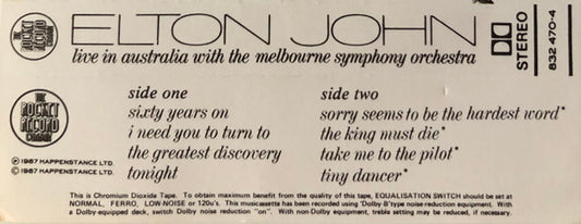 Elton John : Live In Australia (With The Melbourne Symphony Orchestra) (2xCass, Album)