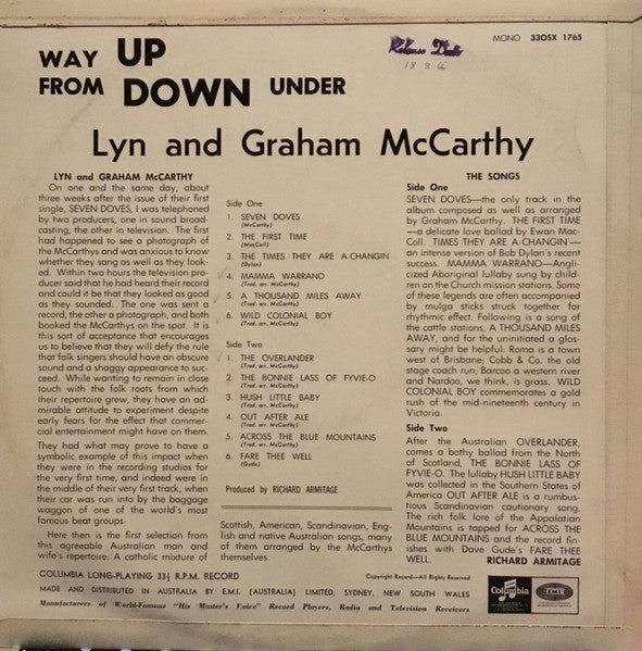 Lyn & Graham Mccarthy : Way Up From Down Under (LP, Mono)