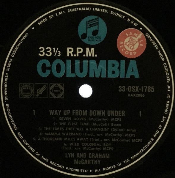 Lyn & Graham Mccarthy : Way Up From Down Under (LP, Mono)