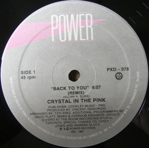 Crystal In The Pink : Back To You (Remix) (12")