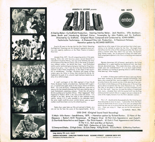 John Barry : Zulu (Original Motion Picture Sound Track & Themes) (LP, RE)