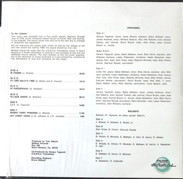 Horace Tapscott With  The Pan-Afrikan Peoples Arkestra : Live At I.U.C.C. (3xLP, P/Unofficial, RE, 180)