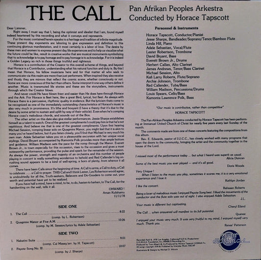 Horace Tapscott Conducting The Pan-Afrikan Peoples Arkestra : The Call (LP, Album, RE)