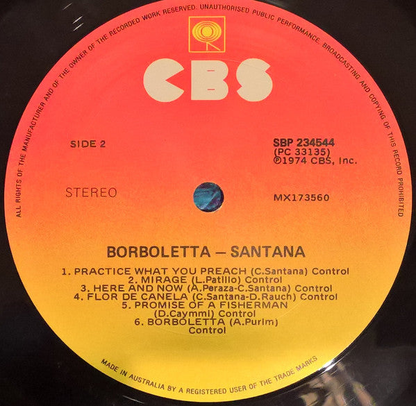 Santana : Borboletta (LP, Album, RE, Sun)