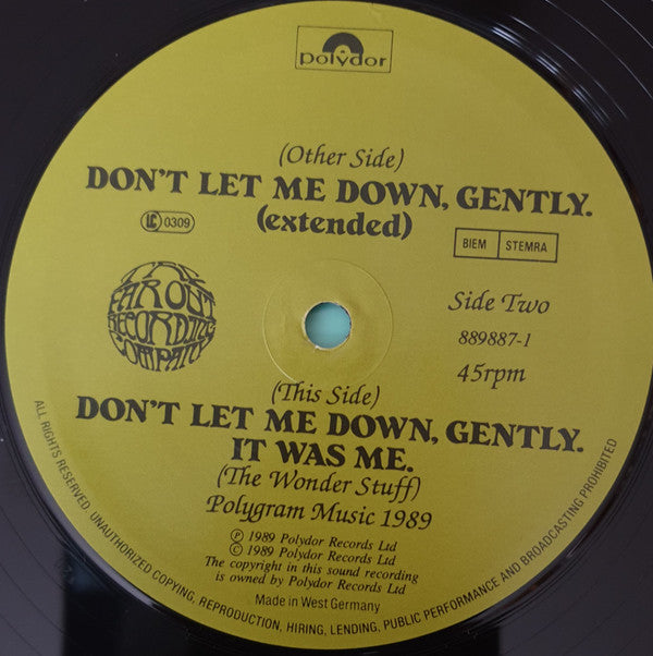 The Wonder Stuff : Don't Let Me Down, Gently (12")