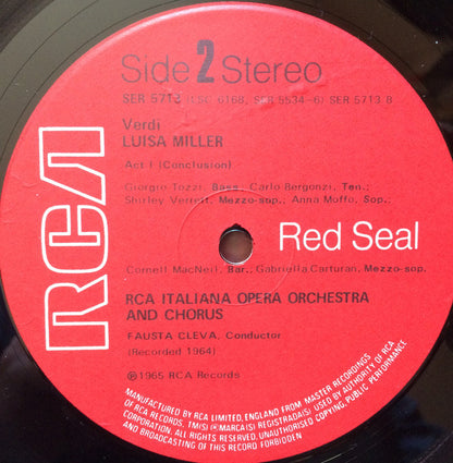 Giuseppe Verdi - Anna Moffo, Carlo Bergonzi, Shirley Verrett, Cornell MacNeil, Giorgio Tozzi, Ezio Flagello, RCA Italiana Opera Orchestra and RCA Italiana Opera Chorus, Fausto Cleva : Luisa Miller (3xLP, RE + Box)