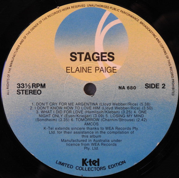 Elaine Paige : Stages (LP, Album)