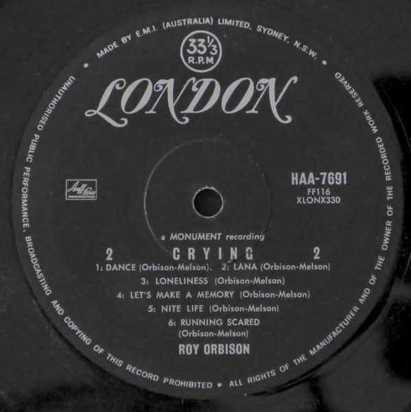 Roy Orbison : Crying (LP, Album, Mono)