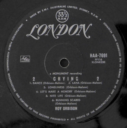 Roy Orbison : Crying (LP, Album, Mono)
