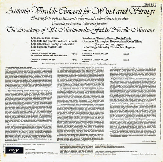 Antonio Vivaldi, The Academy Of St. Martin-in-the-Fields, Neville Marriner* : Concerti For Wind And Strings (LP)