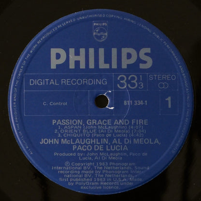John McLaughlin - Al Di Meola - Paco De Lucía : Passion, Grace & Fire (LP, Album)