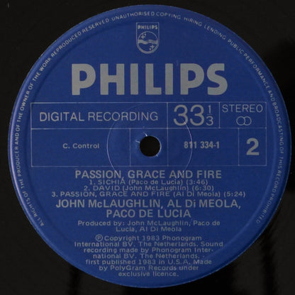 John McLaughlin - Al Di Meola - Paco De Lucía : Passion, Grace & Fire (LP, Album)