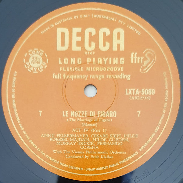 Wolfgang Amadeus Mozart, Cesare Siepi, Lisa Della Casa, Hilde Güden, Fernando Corena, Wiener Philharmoniker, Suzanne Danco, Alfred Poell, Erich Kleiber : Le Nozze Di Figaro (The Marriage Of Figaro) (4xLP, Mono + Box)