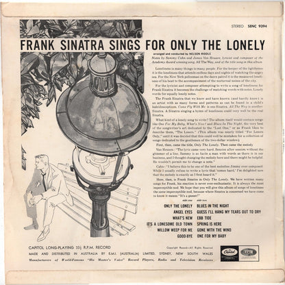 Frank Sinatra : Frank Sinatra Sings For Only The Lonely (LP, Album)