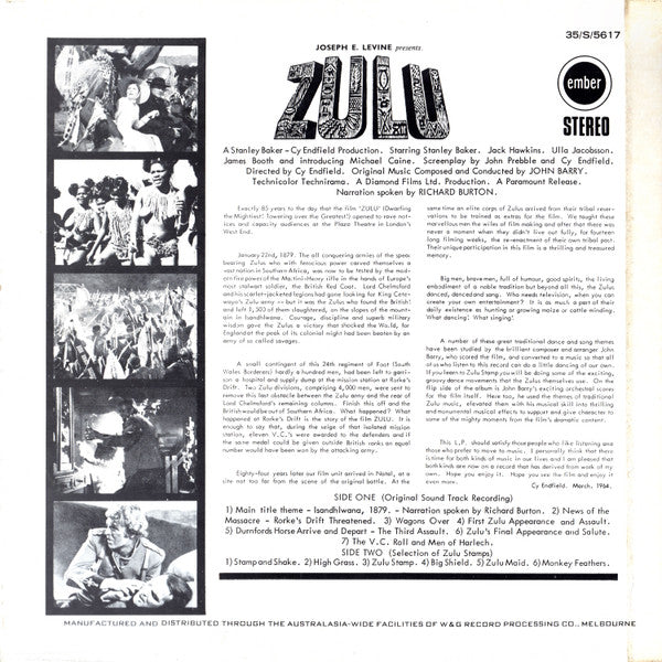 John Barry : Zulu (Original Motion Picture Sound Track & Other Themes) (LP, Comp)