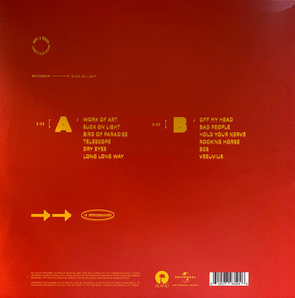 Boy & Bear : Suck On Light (LP, Album, Ora)