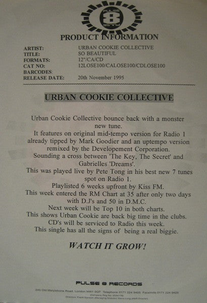 Urban Cookie Collective : So Beautiful (12", Promo)