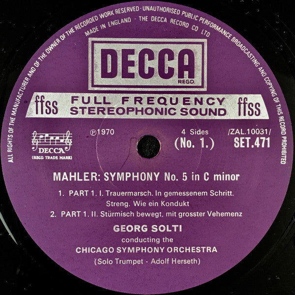 Mahler* – Chicago Symphony Orchestra • Georg Solti • Yvonne Minton : Symphony No. 5 In C Minor / Songs From "Des Knaben Wunderhorn" (2xLP + Box)