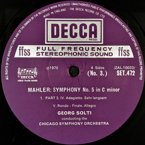 Mahler* – Chicago Symphony Orchestra • Georg Solti • Yvonne Minton : Symphony No. 5 In C Minor / Songs From "Des Knaben Wunderhorn" (2xLP + Box)