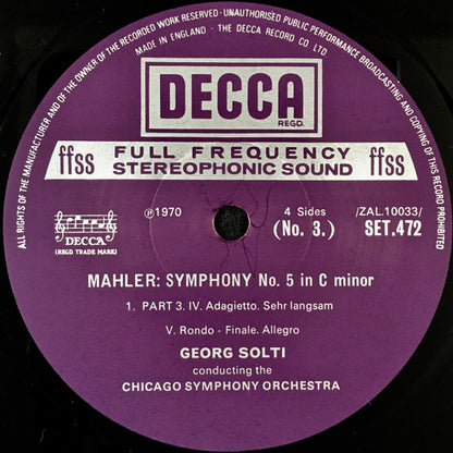 Mahler* – Chicago Symphony Orchestra • Georg Solti • Yvonne Minton : Symphony No. 5 In C Minor / Songs From "Des Knaben Wunderhorn" (2xLP + Box)