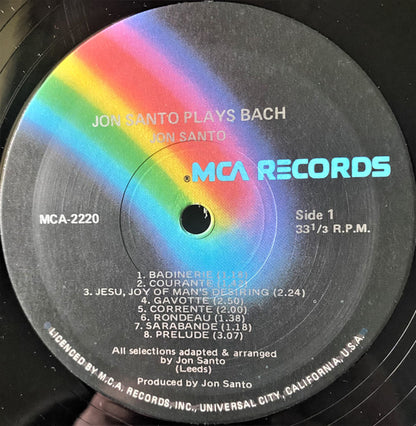 Jon Santo : Jon Santo Plays Bach (Synthesized Electrons) (LP, Album)