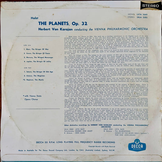 Gustav Holst - Herbert von Karajan, Wiener Philharmoniker : The Planets (LP)
