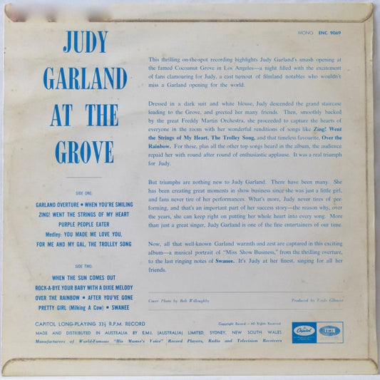 Judy Garland with Freddy Martin And His Orchestra : At The Grove (LP, Album, Mono, RE)