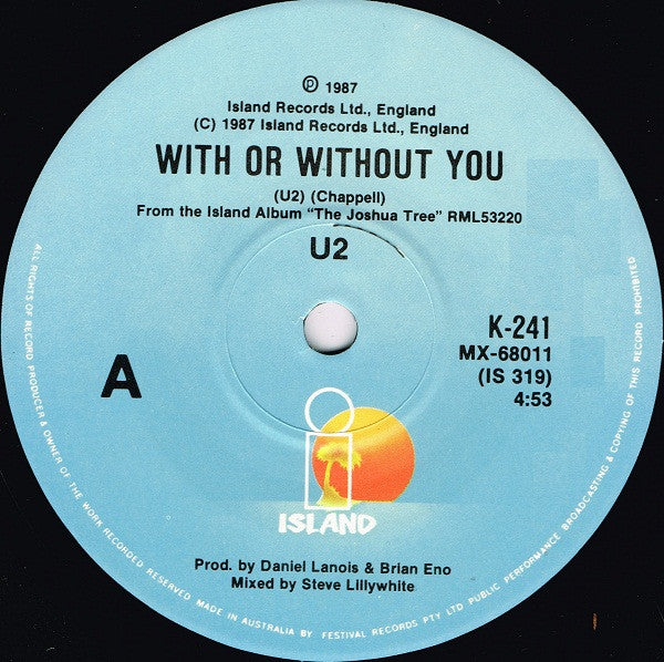 U2 : With Or Without You (7", Single, Ltd)