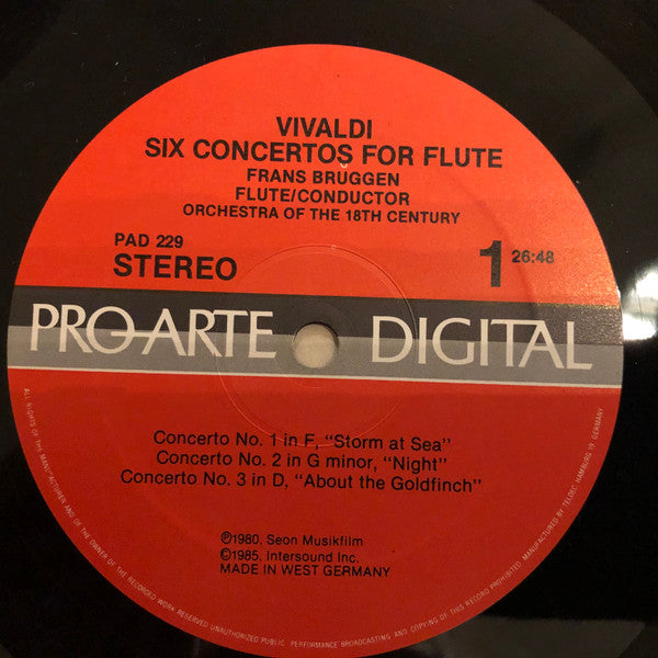 Vivaldi*, Frans Brüggen, Orchestra Of The 18th Century : Six Flute Concertos Op.10 (LP, RE, DMM)