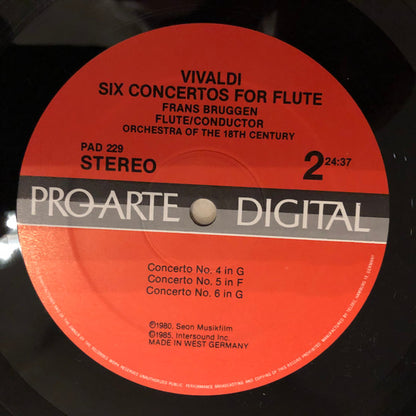Vivaldi*, Frans Brüggen, Orchestra Of The 18th Century : Six Flute Concertos Op.10 (LP, RE, DMM)