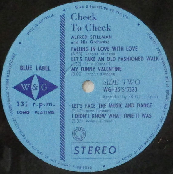 Alfred Stillman And His Orchestra : Cheek To Cheek (LP, Album)