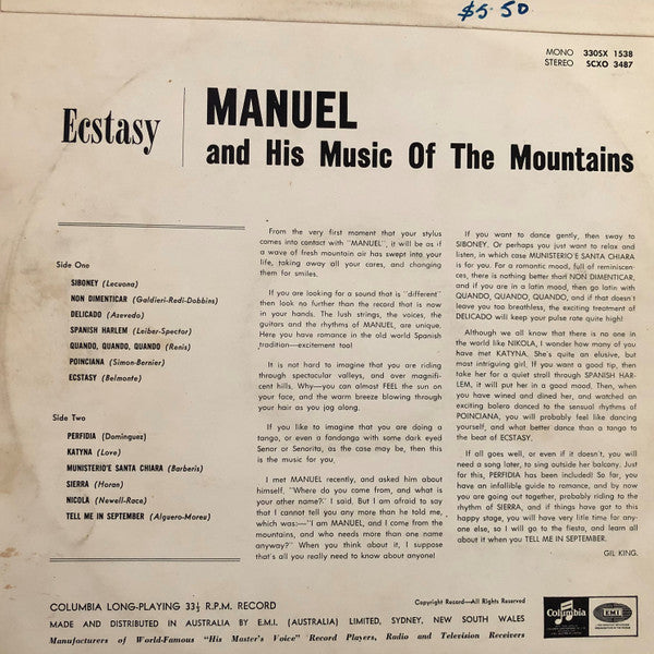 Manuel And The Music Of The Mountains* : Ecstasy (LP, Album)