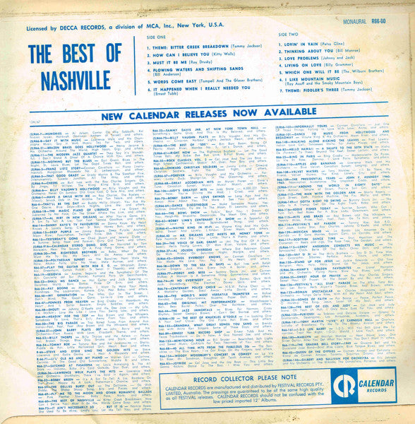 Various : Saturday Night - The Best Of Nashville (LP, Comp, Mono)