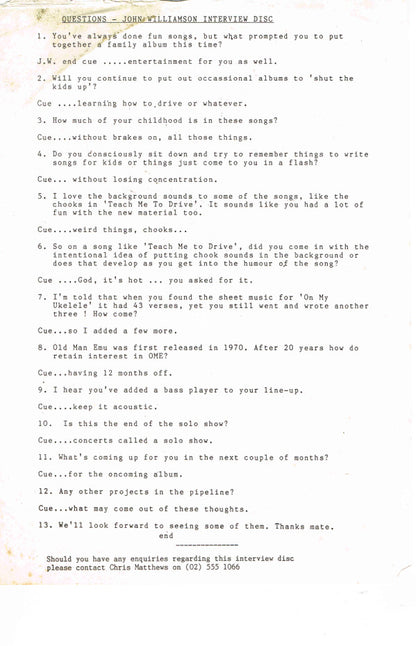 John Williamson : JW'S Family Album - Radio Interview (LP, W/Lbl, Int)