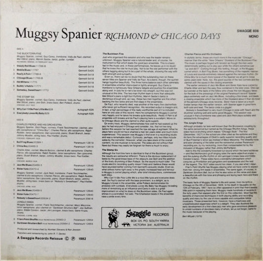 Muggsy Spanier : Richmond & Chicago Days (LP, Comp, Mono)