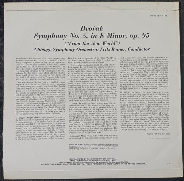 Dvořák* - Fritz Reiner ... Chicago Symphony* : New World Symphony (LP)