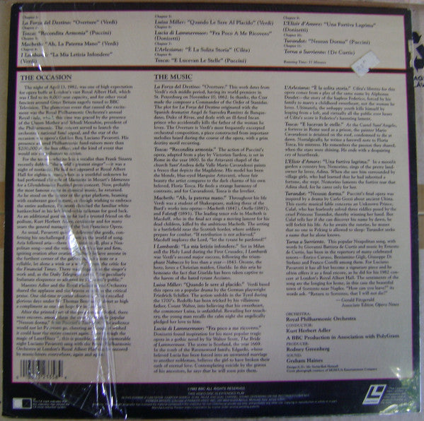 Luciano Pavarotti : Pavarotti In London (Laserdisc, 12", S/Sided, Album, RM, NTSC)