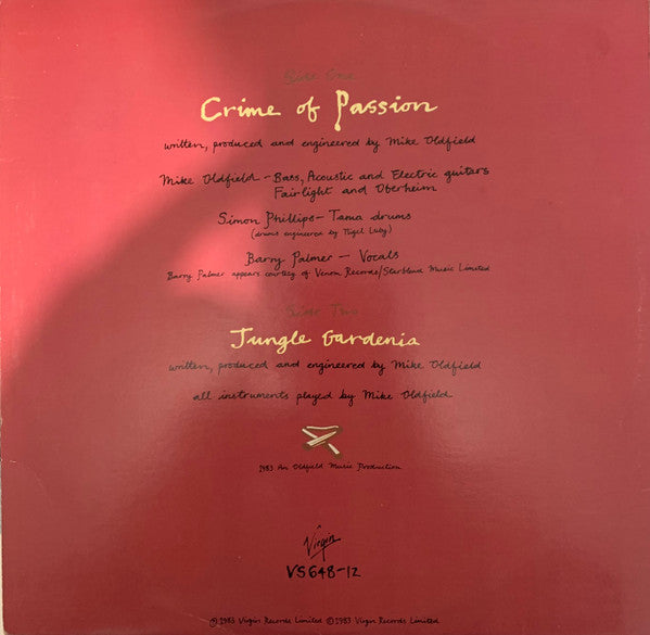 Mike Oldfield : Crime Of Passion (12", Single)