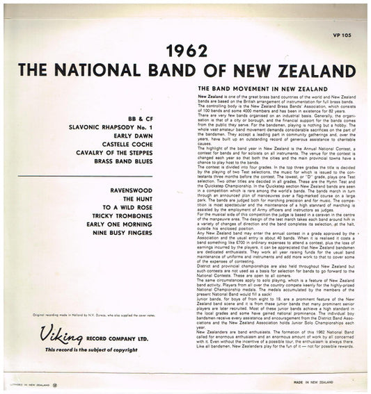 The National Band Of New Zealand : 1962 National Band Of New Zealand (LP)