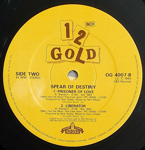Spear Of Destiny : The Wheel / Flying Scotsman / Prisoner Of Love / Liberator (12")