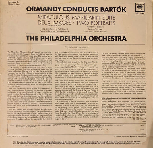 Béla Bartók, Eugene Ormandy, The Philadelphia Orchestra, Anshel Brusilow : Ormandy Conducts Bartok (LP, Mono)