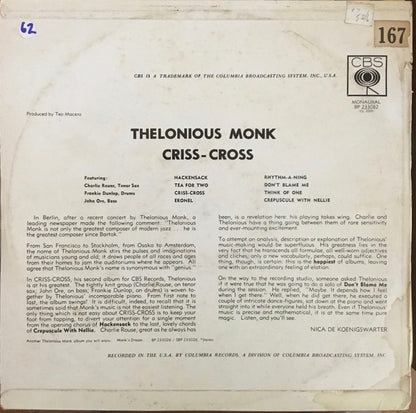 Thelonious Monk : Criss-Cross (LP, Album, Mono)