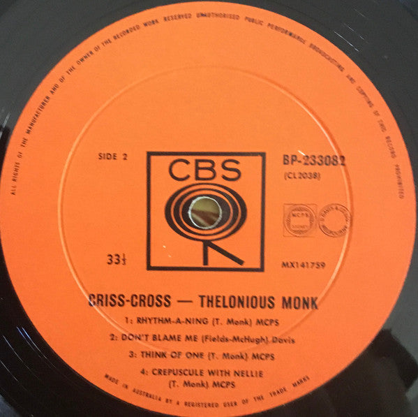 Thelonious Monk : Criss-Cross (LP, Album, Mono)