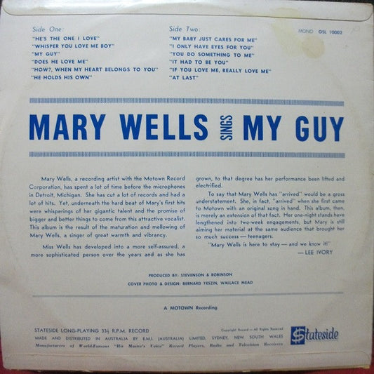 Mary Wells : Sings My Guy (LP, Album, Mono)
