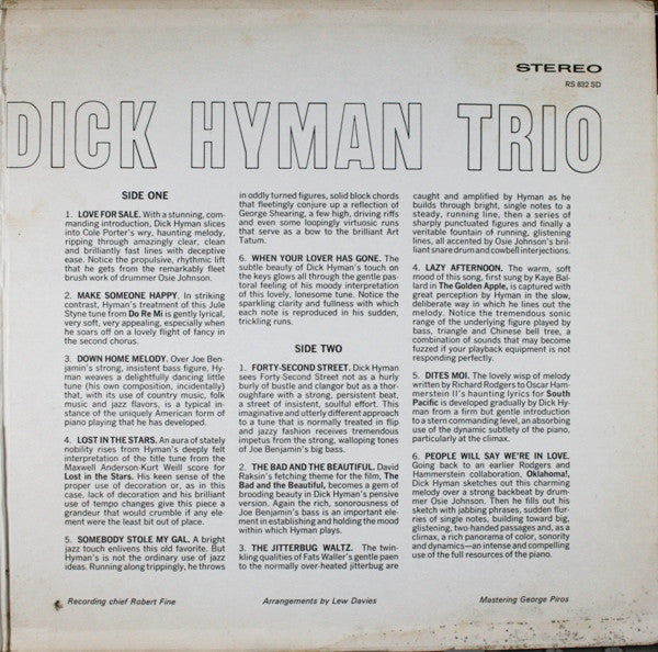 The Dick Hyman Trio : The Dick Hyman Trio (LP, Album, Gat)