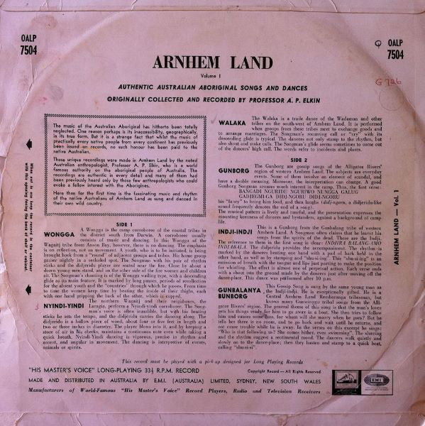 Indigenous Australians* : Arnhem Land Volume 1: Authentic Australian Aboriginal Songs And Dances (LP, Album, Mono)