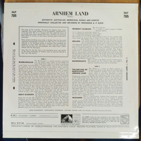 Australian Aborigines : Arnhem Land Volume 2: Authentic Australian Aboriginal Songs And Dances (LP, Mono)